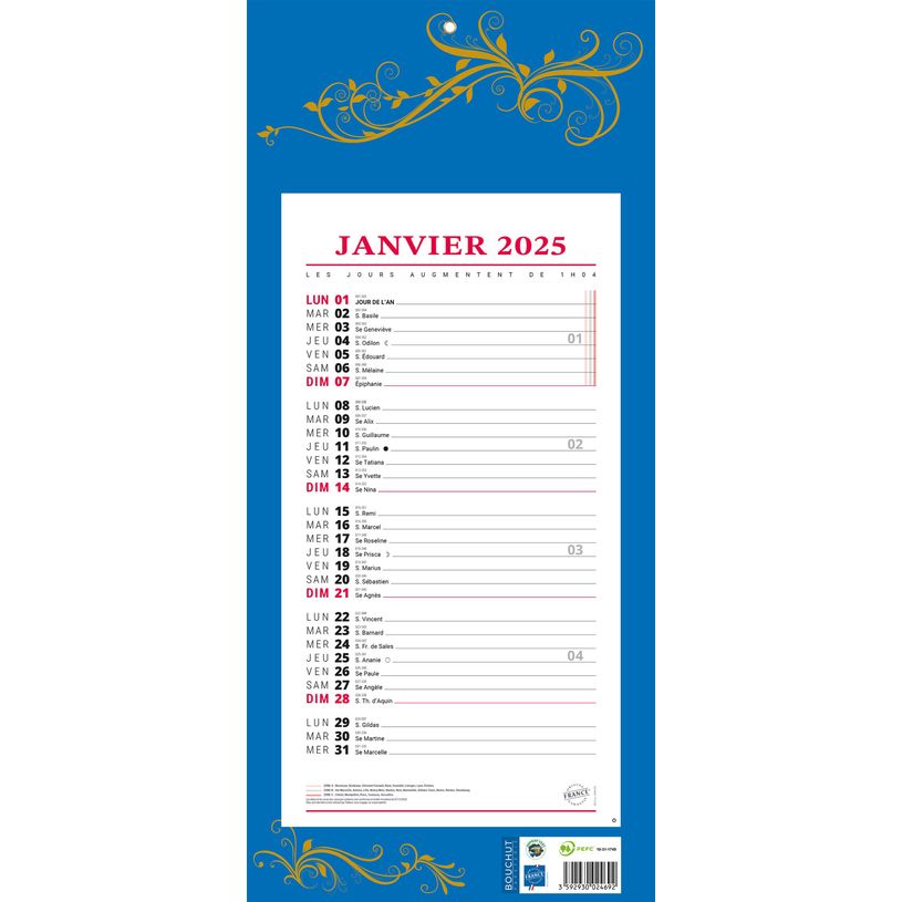 3592930026986-Calendrier bloc mensuel à feuillets année civile BOUCHUT "411 Bleu" 19 x 42 cm 70 %-P_20251_1-0