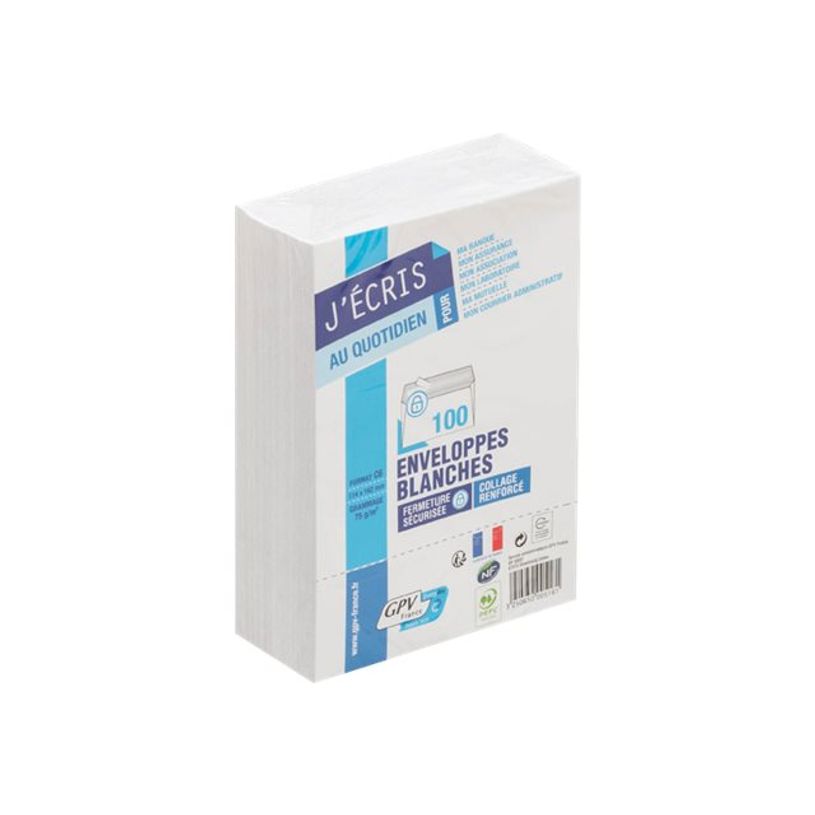 3250650066216-GPV - 100 Enveloppes C6 114 x 162 mm - 80 gr - sans fenêtre - blanc - bande adhésive-P_40516_1-0