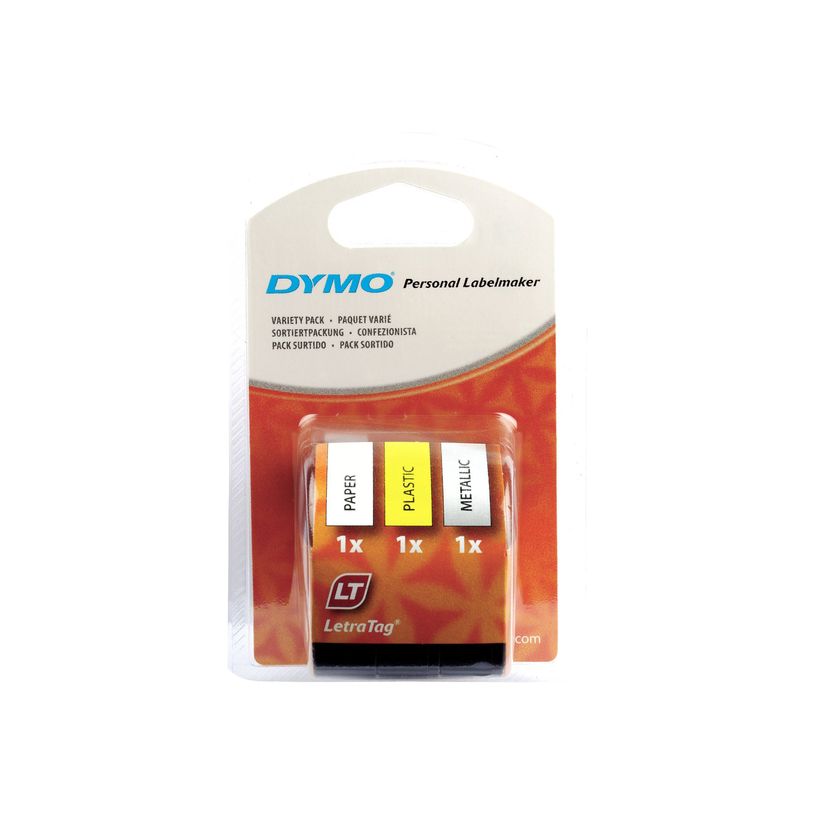 5411313912402-Dymo LetraTAG - Ruban d'étiquettes auto-adhésives - 3 rouleaux métalique, papier et plastique (12 mm x 4 m) - fond jaun-P_91240_3-0