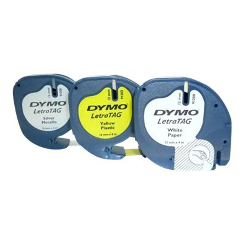 5411313912402-Dymo LetraTAG - Ruban d'étiquettes auto-adhésives - 3 rouleaux métalique, papier et plastique (12 mm x 4 m) - fond jaun-P_91240_4-1