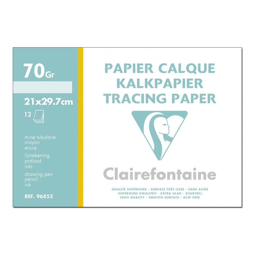 3329680968521-Clairefontaine Fine Arts - Pochette papier à dessin calque - 12 feuilles - A4 - 70G-P_96852_1-0