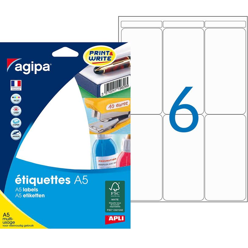 3270241140286-Apli Agipa - Etui A5 - 96 Étiquettes blanches multi-usages - 97 x 46 mm - coins arrondis - r-P_114028_1-0