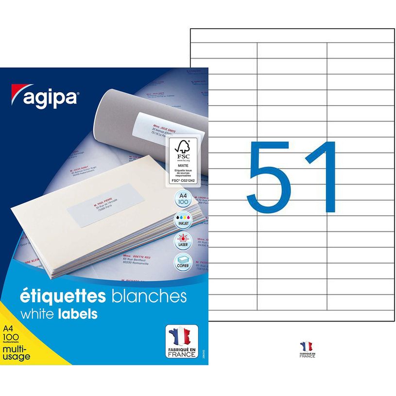 3270241189933-Apli Agipa - 5100 Étiquettes adhésives blanches multi-usages - 70 x 16,9 mm - coins droits -P_118993_1-0