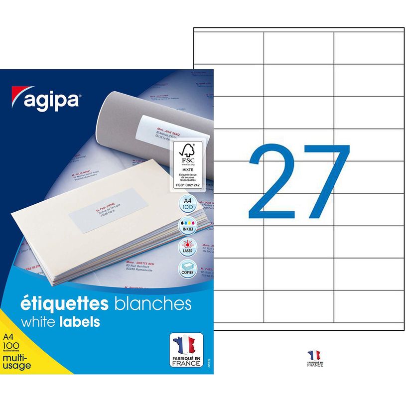 3270241190014-Apli Agipa - 2700 Étiquettes adhésives blanches multi-usages - 70 x 31 mm - coins droits - -P_119001_1-0