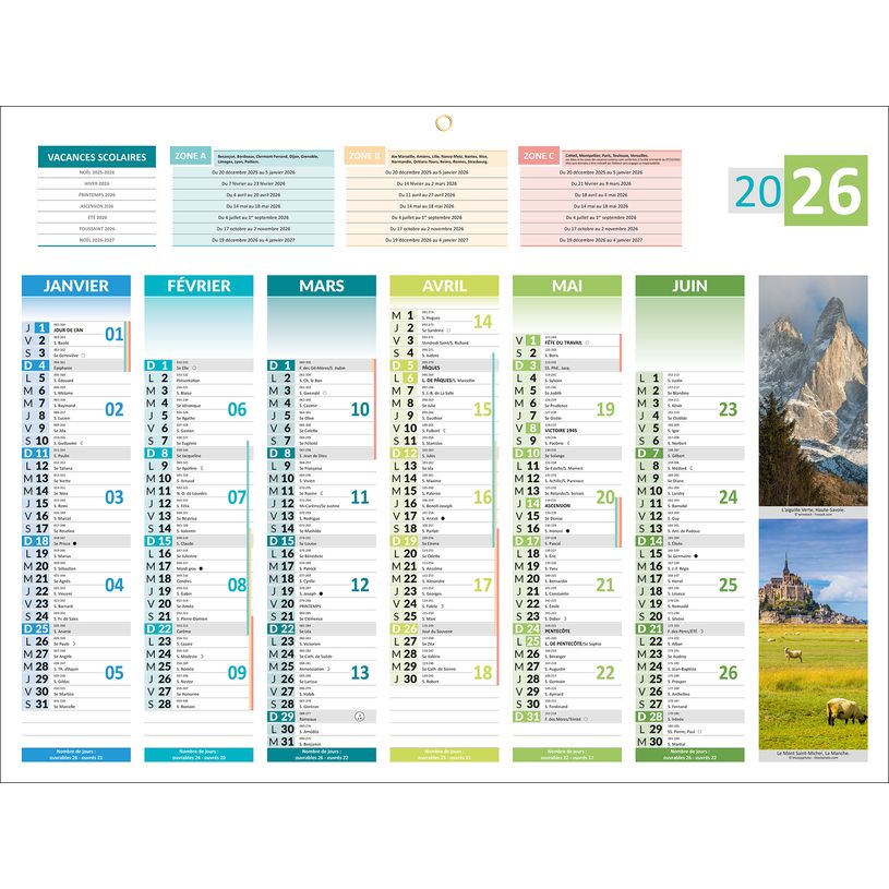 3592930026665-Bouchut 4 Saisons - Calendrier bancaire 6 mois par face - 32 x 42 cm--0