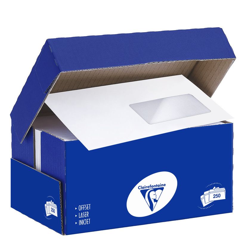 3329680160307-Clairefontaine Clairalfa - 250 Enveloppes DL 110 x 220 mm - 90 gr - fenêtre 45x100 mm - blan-P_211603_1-0