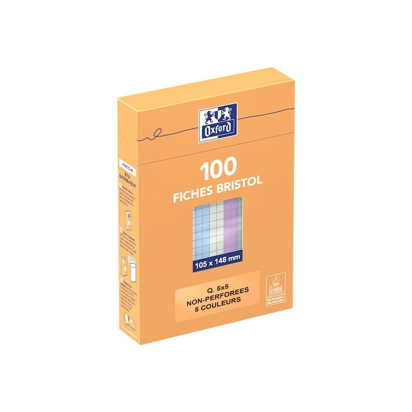 3020122340294-Oxford - Pack de 100 Fiches Bristol - 10,5 x 14,8 cm - petits carreaux - non perforées - cou-P_234029_2-2
