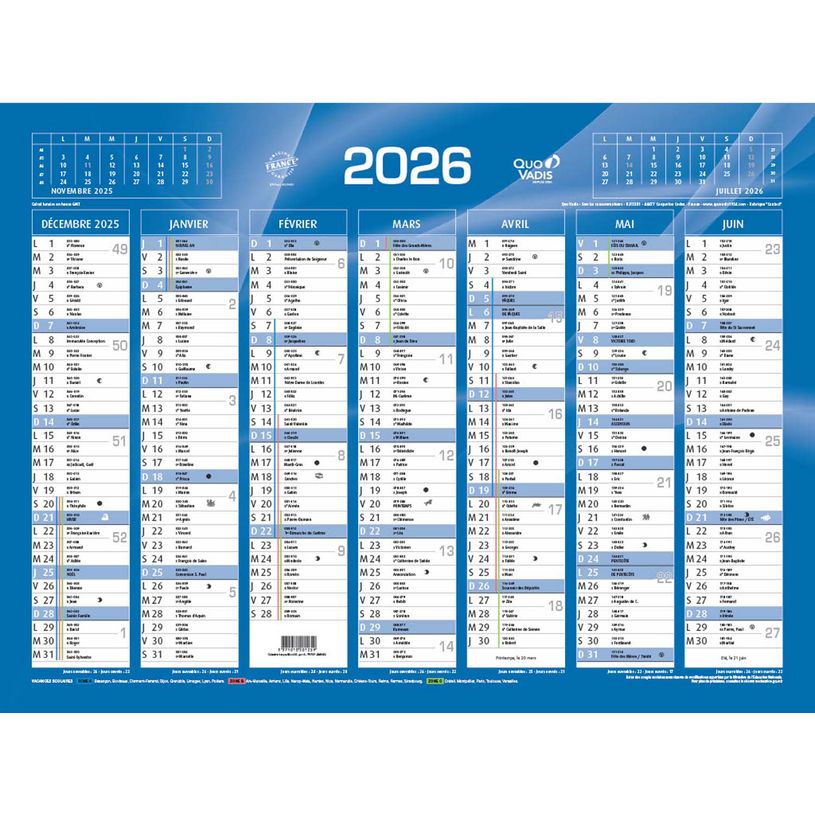 3371010201259-Quo Vadis - Calendrier bancaire 7 mois par face - 40,5 x 55 cm - bleu--0