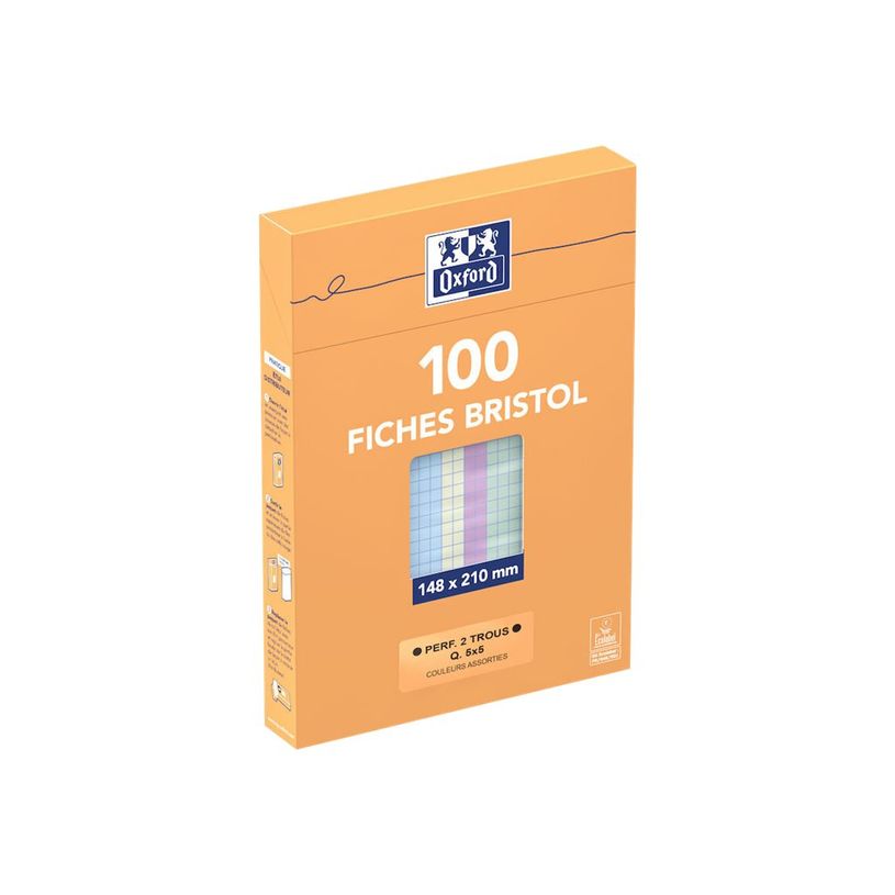 3020122361282-Oxford - Pack de 100 Fiches Bristol - A5 - petits carreaux - perforées - couleurs assorties-P_236128_2-4