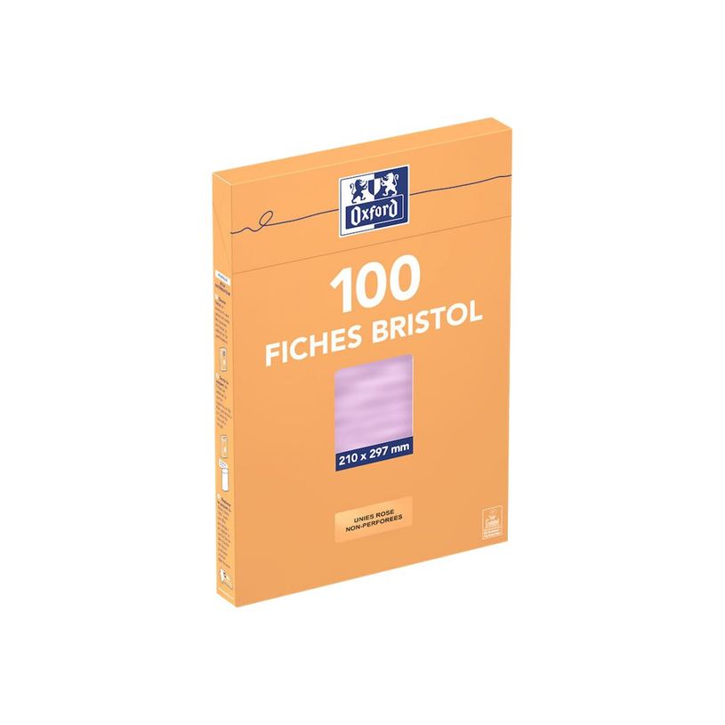 3020122370031-Oxford - Fiches Bristol - A4 - 21  x 29,7 cm - Non perforées - Rose - Uni - Pack de 100-P_237003_2-2