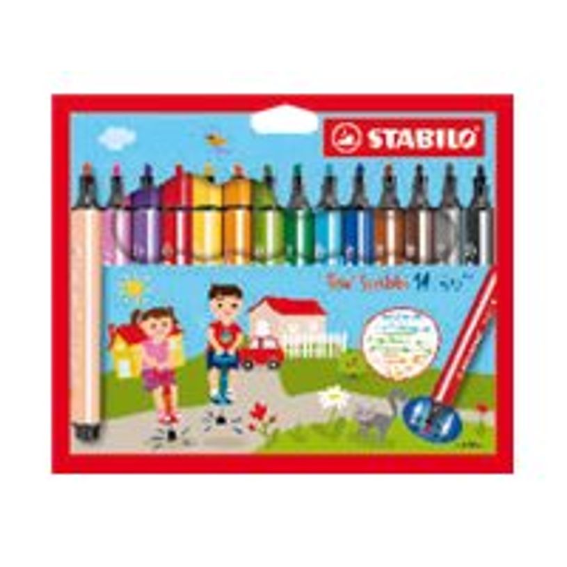 4006381492522-STABILO Trio Scribbi - feutre - noir, rouge, bleu, vert, bleu clair, jaune, orange, brun, violet, rose, vert clair, abricot, marron clair-P_300031550_1-0