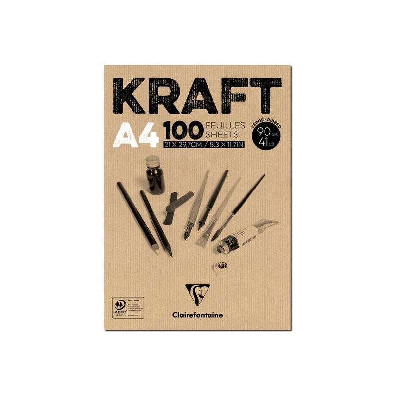 3329680965452-Clairefontaine Kraft - Bloc de dessin encollé - A4 - 100 feuilles - 90 gr-P_300033961_1-0