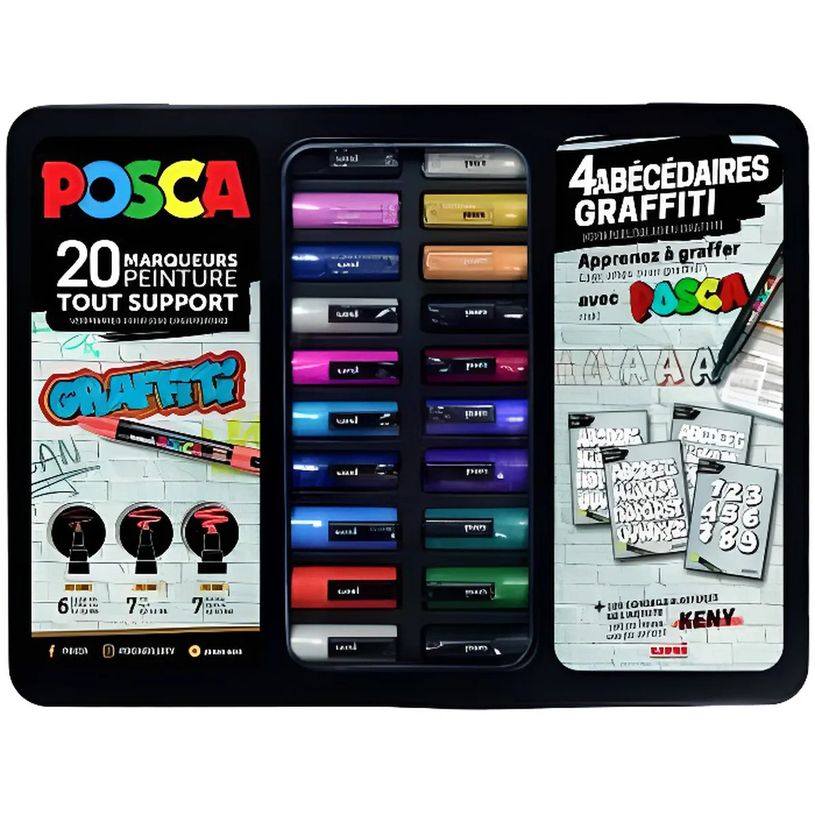 3296280042695-Posca Graffiti - Pack de 20 marqueurs – coffret métallique - pointes et couleurs assort-P_300034753_1-0