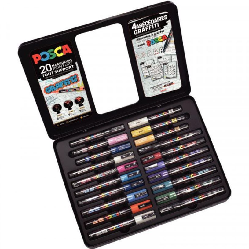 3296280042695-Posca Graffiti - Pack de 20 marqueurs – coffret métallique - pointes et couleurs assort-P_300034753_2-1