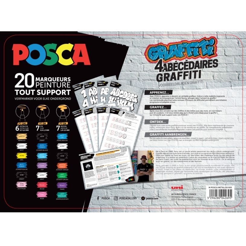 3296280042695-Posca Graffiti - Pack de 20 marqueurs – coffret métallique - pointes et couleurs assort-P_300034753_3-2