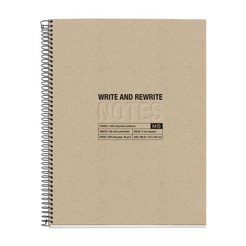 8422593060285-Notebook ECO DESIGN, KRAFT, carton recyclé, A4, quadrillage 5x5 mm, 120 feuilles de 4 couleurs, Miquel--0