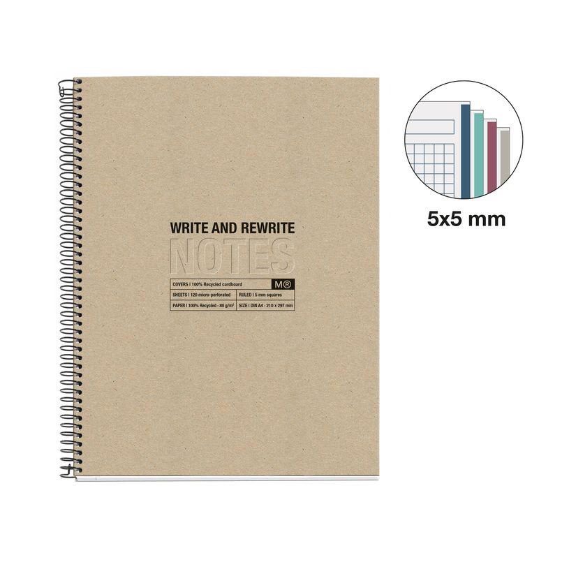 8422593060285-Notebook ECO DESIGN, KRAFT, carton recyclé, A4, quadrillage 5x5 mm, 120 feuilles de 4 couleurs, Miquel--1