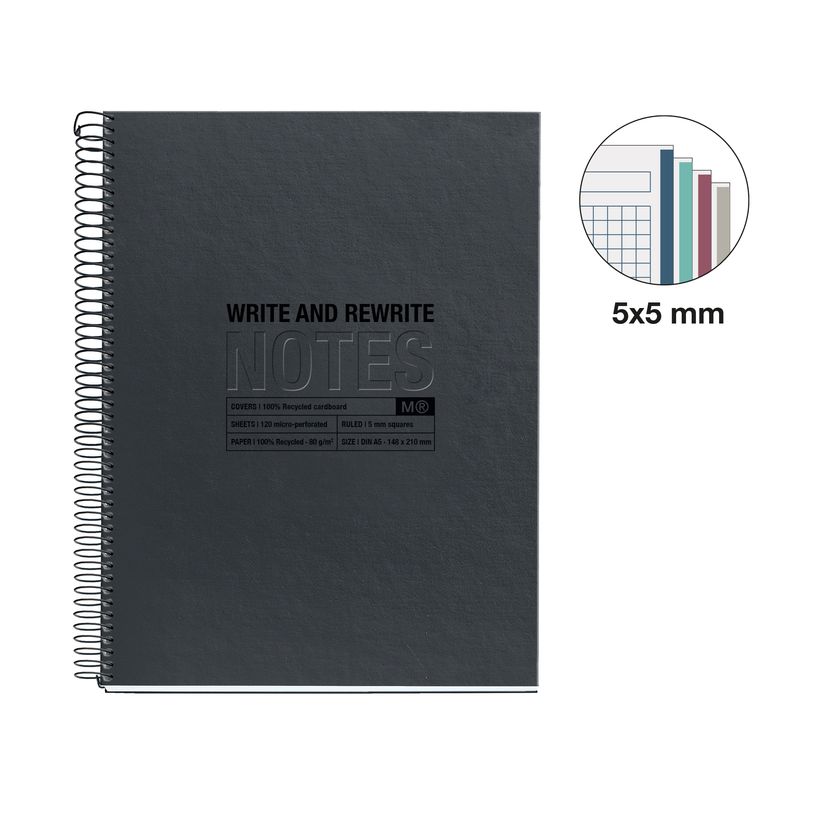 8422593060292-Notebook ECO DESIGN, Just Black, carton recyclé, A5, quadrillage 5x5 mm, 120 feuilles de 4 couleurs, M--1