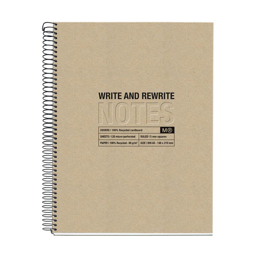 8422593060308-Notebook Miquelrius ECO DESIGN KRAFT, carton recyclé,  A5 quadrillage 5x5 mm,  120 feuilles de 4 coule--0