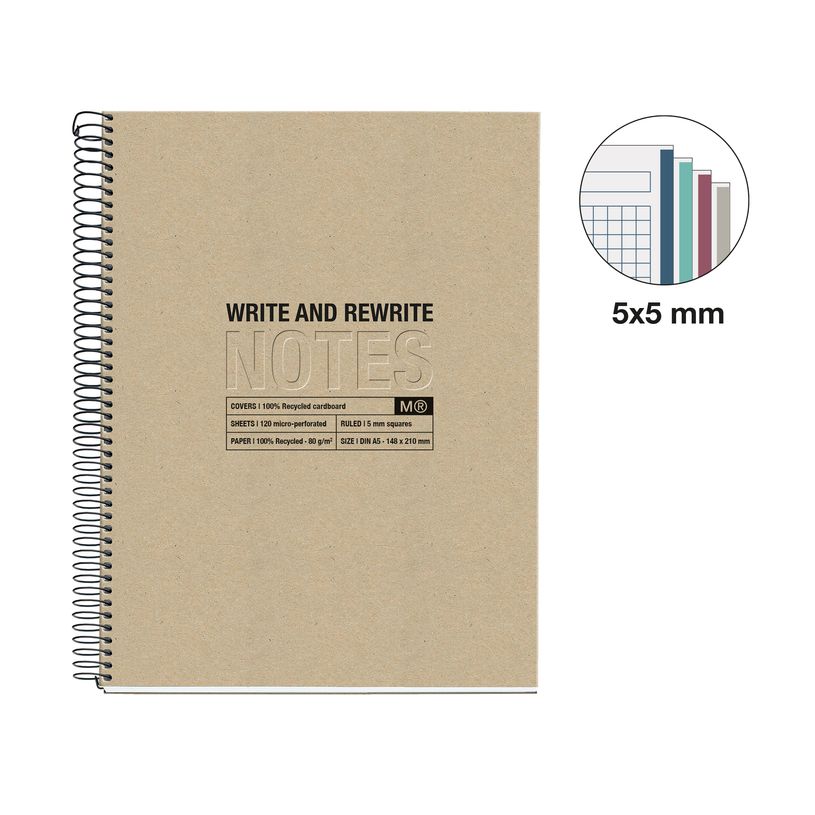 8422593060308-Notebook Miquelrius ECO DESIGN KRAFT, carton recyclé,  A5 quadrillage 5x5 mm,  120 feuilles de 4 coule--2