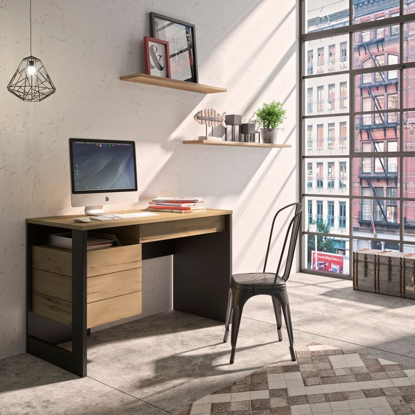 3483600814449-Bureau droit RUSSEL - 119 cm - 1 porte - Chêne helvezia et uni noir-P_400000363_4-0