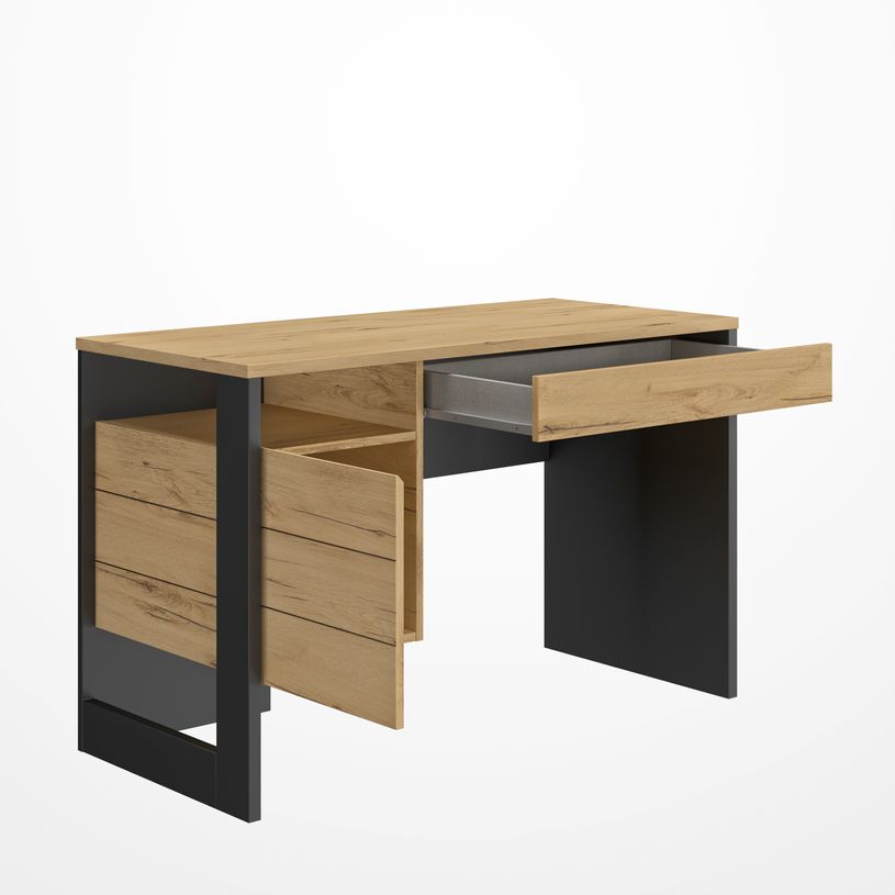 3483600814449-Bureau droit RUSSEL - 119 cm - 1 porte - Chêne helvezia et uni noir-P_400000363_6-2