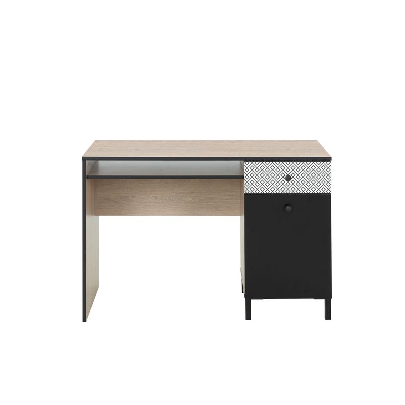 3483600961693-Bureau droit JAKARTA - 110 cm - 1 porte, 1 tablette et 1 tiroir - Chêne noisette et uni n-P_400000364_1-0