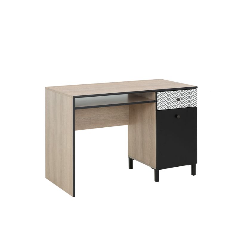 3483600961693-Bureau droit JAKARTA - 110 cm - 1 porte, 1 tablette et 1 tiroir - Chêne noisette et uni n-P_400000364_2-1