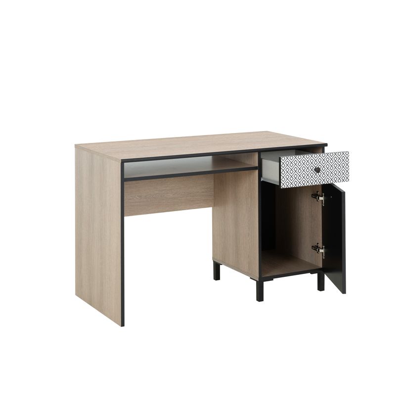 3483600961693-Bureau droit JAKARTA - 110 cm - 1 porte, 1 tablette et 1 tiroir - Chêne noisette et uni n-P_400000364_3-2