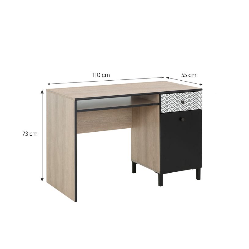 3483600961693-Bureau droit JAKARTA - 110 cm - 1 porte, 1 tablette et 1 tiroir - Chêne noisette et uni n-P_400000364_5-4