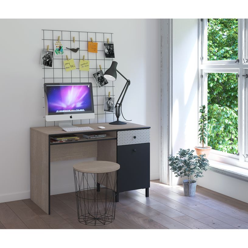 3483600961693-Bureau droit JAKARTA - 110 cm - 1 porte, 1 tablette et 1 tiroir - Chêne noisette et uni n-P_400000364_6-5