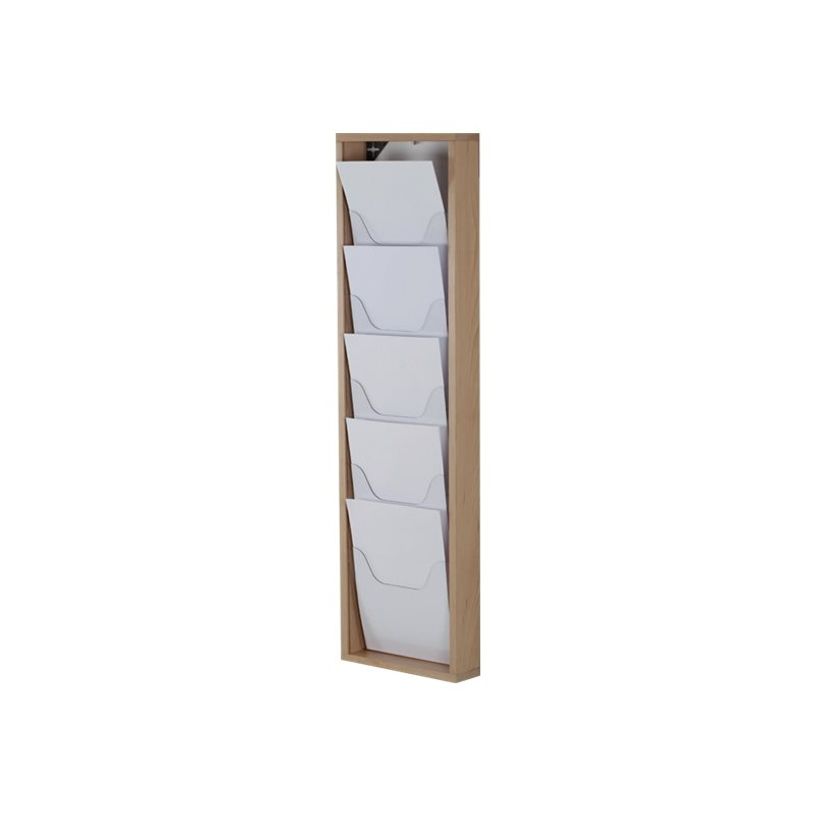 3660412028343-Promocome - Présentoir de journaux mural - 1 x 5 compartiments A4 - bois foncé-P_400001419_1-0