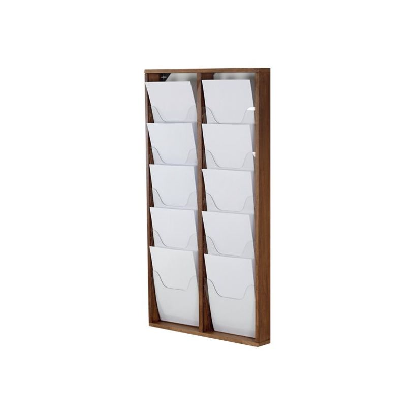 3660412028350-Promocome - Présentoir de journaux mural - 2 x 5 compartiments A4 - bois foncé-P_400001420_1-0