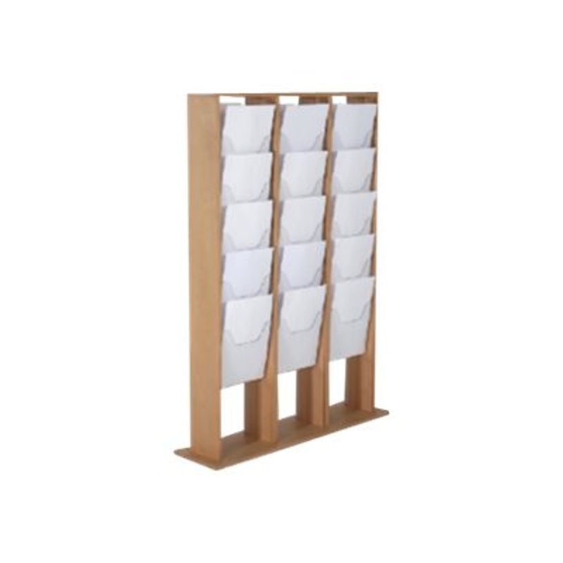 3660412028442-Promocome - Présentoir de journaux de sol - 3 x 5 compartiments A4 - bois foncé-P_400001429_1-0