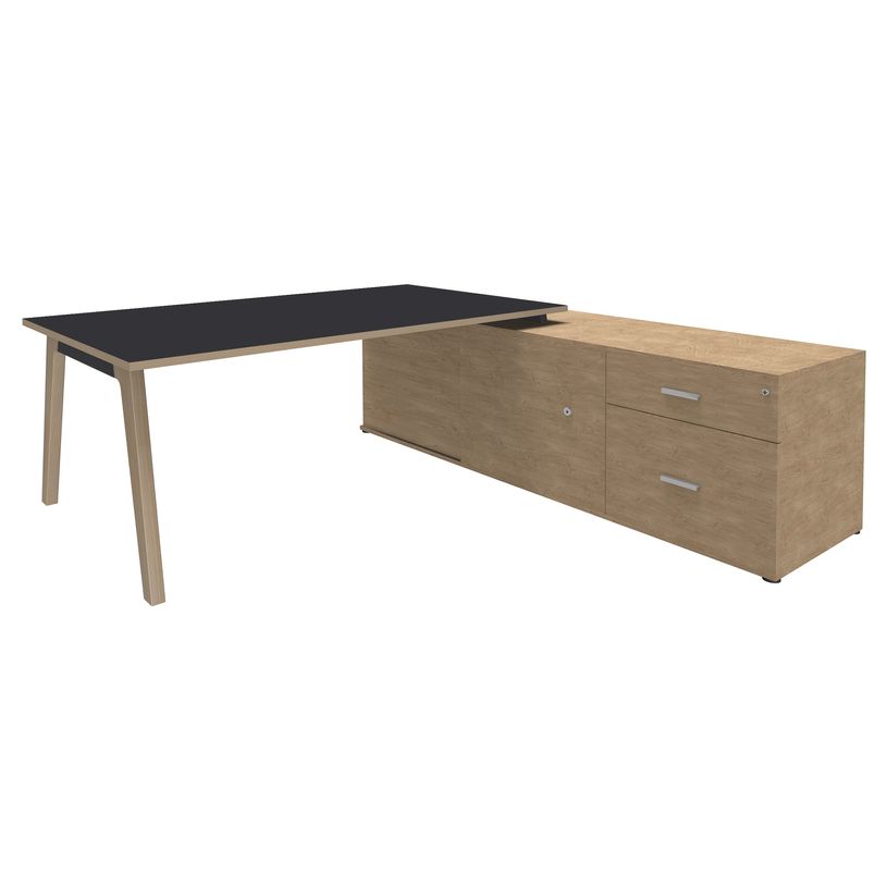 3253310171817-Bureau WOODY Manager - L210 x P100 x H72,5 cm - console retour à droite L200 x P60 cm - pieds carbone - plateau carbone-P_400001888_1-0