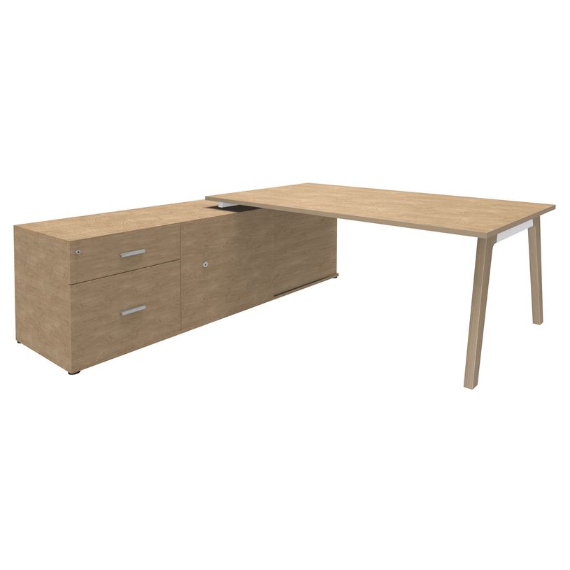 3253310171824-Bureau WOODY Manager - L210 x P100 x H72,5 cm - console retour à gauche L200 x P60 cm - pieds blanc - -P_400001889_1-0