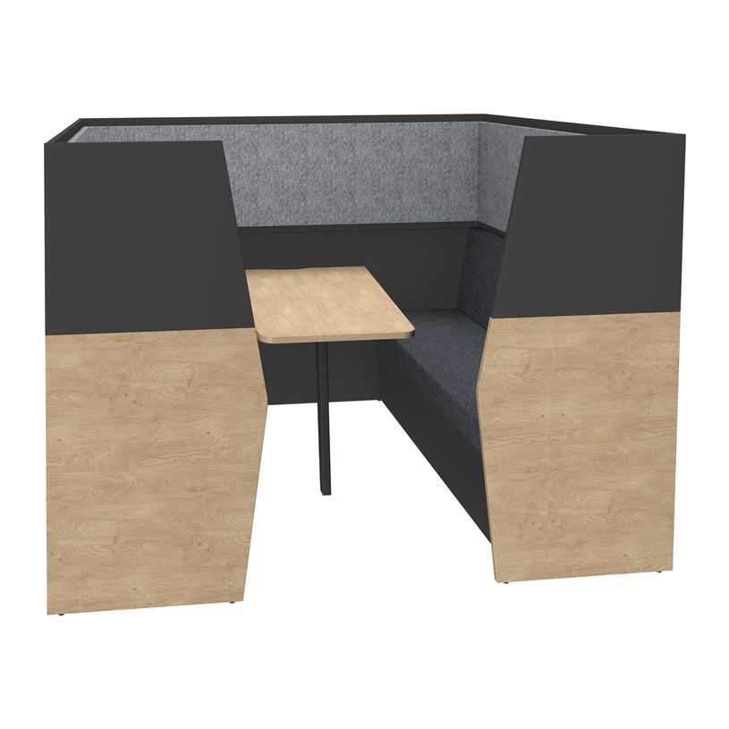 3253310169975-Box acoustique IN'TEAM - L210 x H 150 x P170 cm - 6 places avec table - structure chêne clair et -P_400001893_2-0