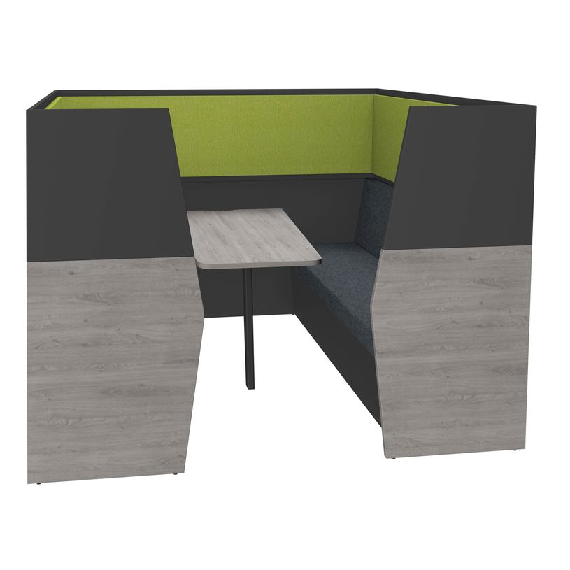 3253310170018-Box acoustique IN'TEAM - L210 x H 150 x P170 cm - 6 places avec table - structure chêne gris et car-P_400001897_1-0