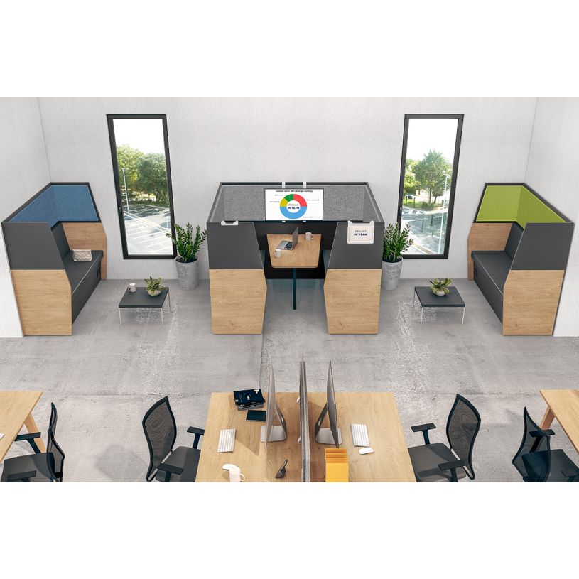 3253310170018-Box acoustique IN'TEAM - L210 x H 150 x P170 cm - 6 places avec table - structure chêne gris et car-P_400001897_4-3