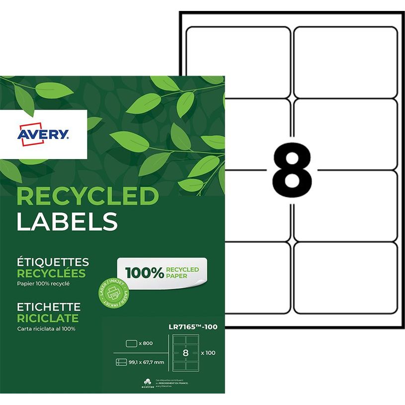 4004182055922-Avery - 800 Étiquettes adresse recyclées blanches - 67,7 x 99,1 mm - Impression laser - -P_400002016_1-0