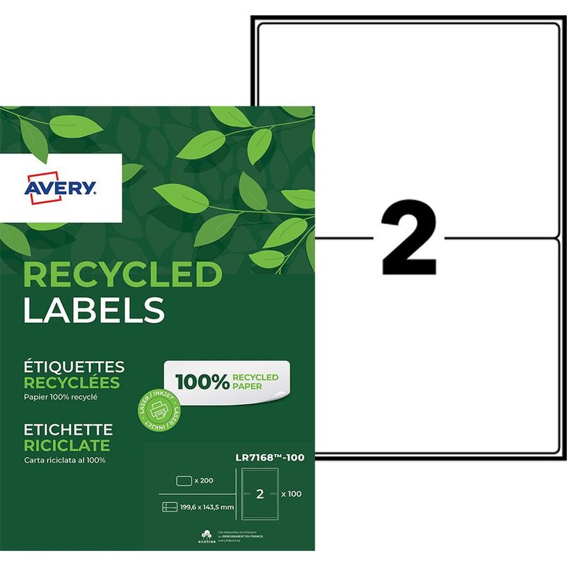 4004182055939-Avery - 200 Étiquettes adresse recyclées blanches - 143,5 x 199,6 mm - Impression laser -P_400002018_1-0