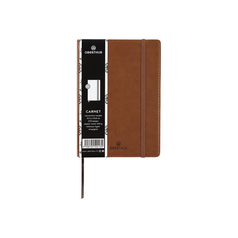 3108724524134-Oberthur Balthazar - Carnet de notes souple A6 - ligné - 200 pages - cognac-P_400002141_6-5