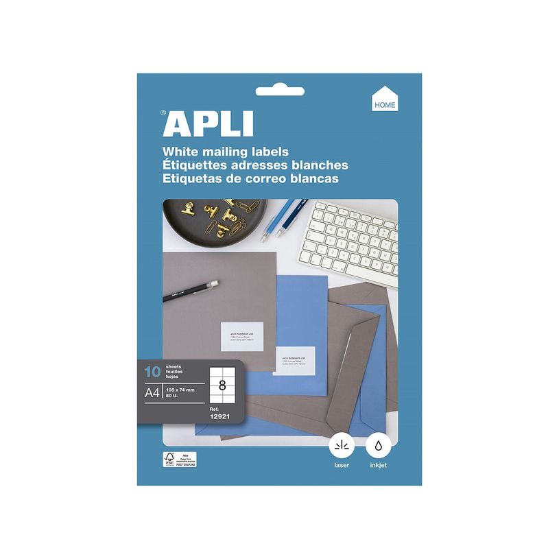 8410782129219-Apli Agipa - 80 Étiquettes adhésives blanches multi-usages - 105 x 74 mm - coins droits -P_400002962_3-0