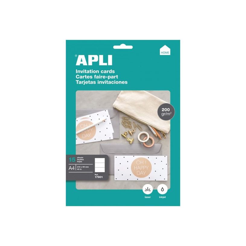 8410782179016-Apli Home - 45 Cartes d'invitation 210 x 99 mm - 200 g/m² (15 feuilles A4)-P_400002980_1-1