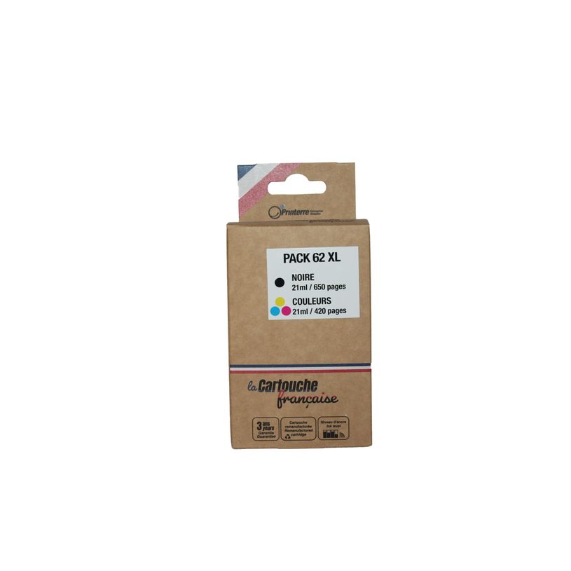 3662545015986-Cartouche compatible HP 62XL - Pack de 2 - noir, cyan, magenta, jaune - La cartouche Fran
