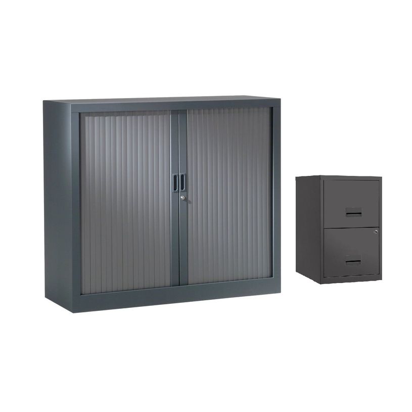 0404000048619-Armoire basse anthracite + un classeur 2 tiroirs offert-P_400004861_1-0