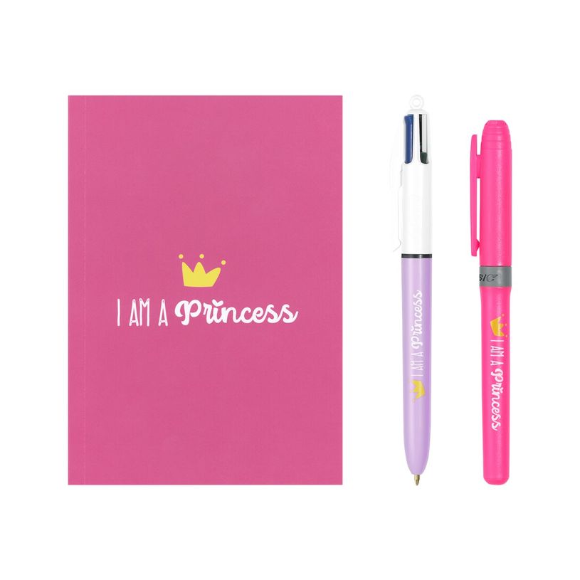 3086123558830-BIC My Message Princess - Kit avec 1 carnet et 1 stylo à bille 4 couleurs + 1 surligneur-P_400004987_1-0