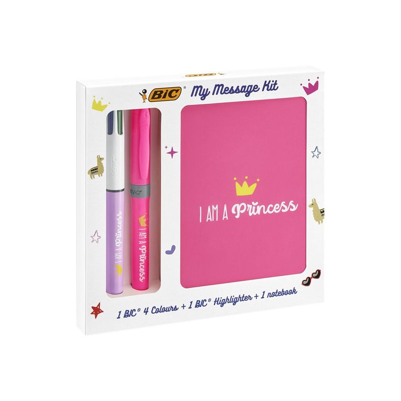3086123558830-BIC My Message Princess - Kit avec 1 carnet et 1 stylo à bille 4 couleurs + 1 surligneur-P_400004987_2-1