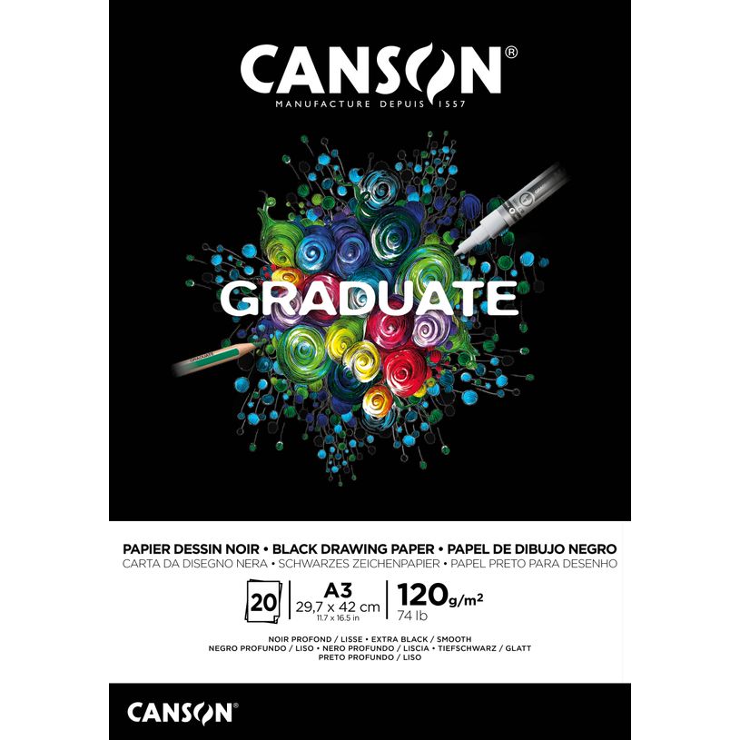 3148950021335-Canson Graduate - Bloc dessin - 20 feuilles - A3 - 120 gr - noir-P_400005357_1-0