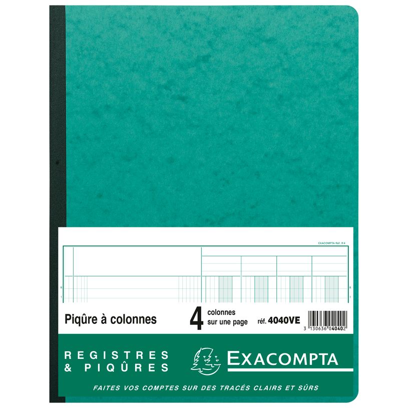 3130636040402-Exacompta - Piqûre comptable - 4 colonnes par page - 32 x 25 cm - 80 pages - vert-P_400005459_1-0